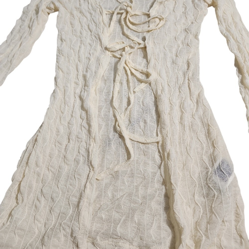Fairycore Boho Lace Tie Front Cardigan Women Small Cream cottagecore Layering - Picture 3 of 10
